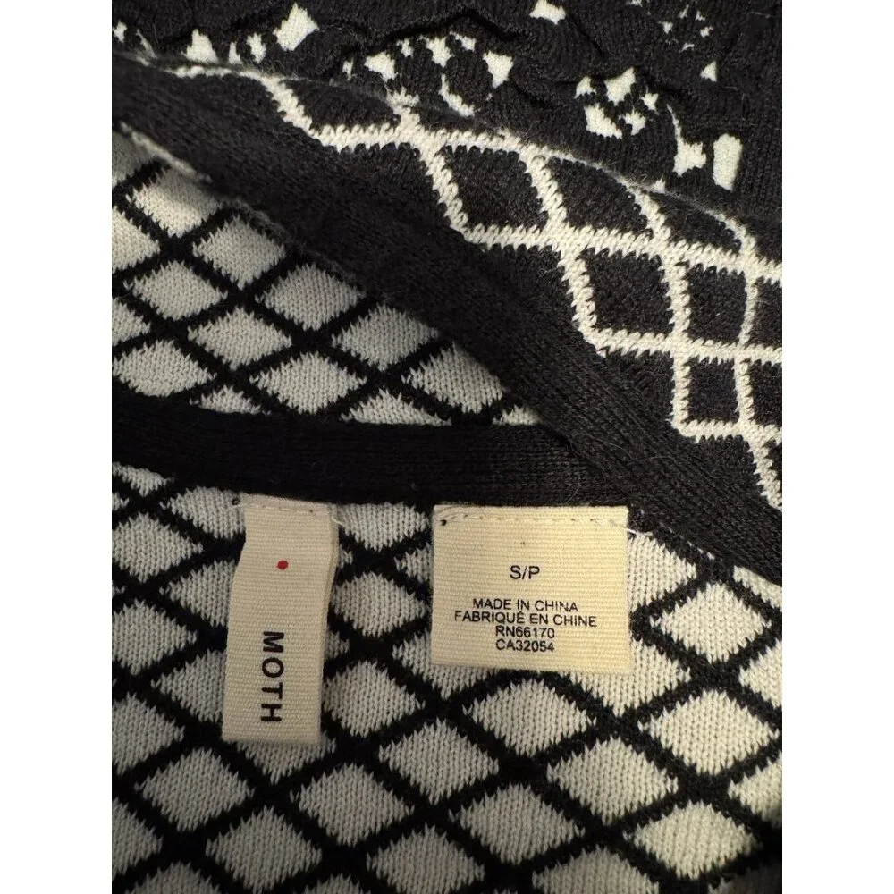 Moth Shawl Cardigan Sweater S Small Black Ivory Stretch Cotton Zip Foldover - Picture 10 of 14